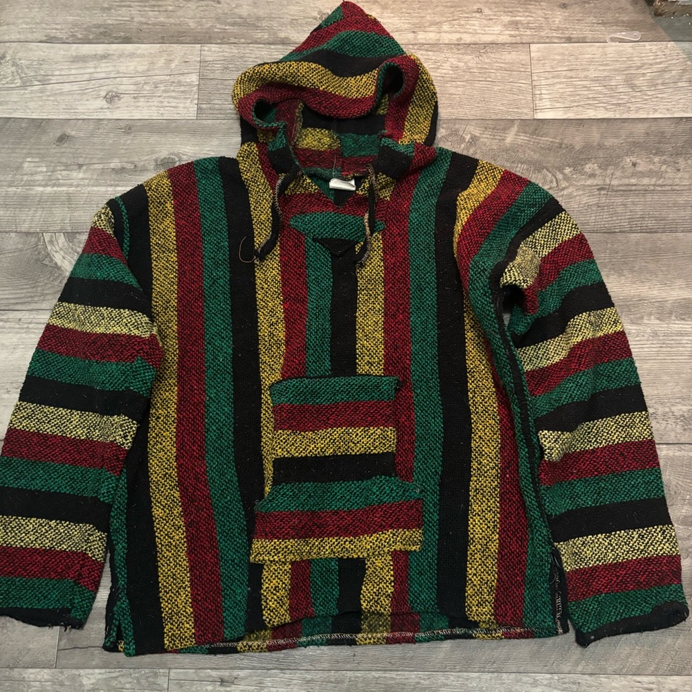vintage rasta baja pullover hoodie